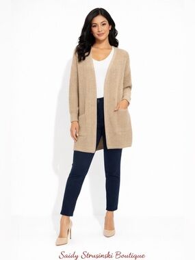 PINK ROSE women open front beige long cardigan/size XL